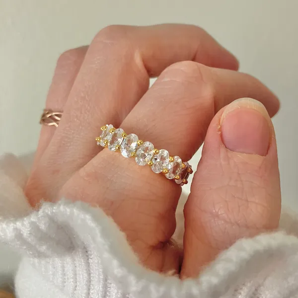 Oval Cut Eternity Band Gold Clear “Lacey” Wedding Engagement Promise Classic Jewelry - Image 11