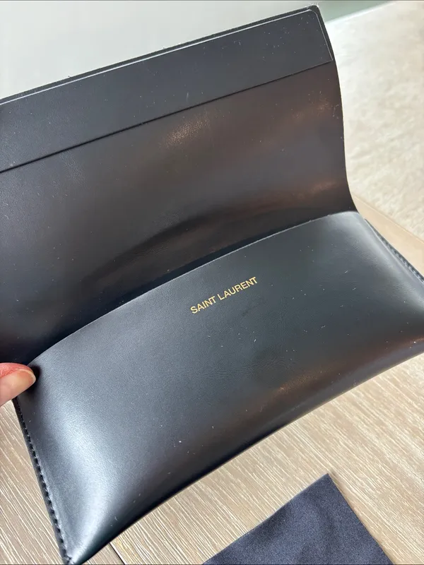 Saint Laurent Black Leather Sunglasses Case with Branded Cloth - Image 4