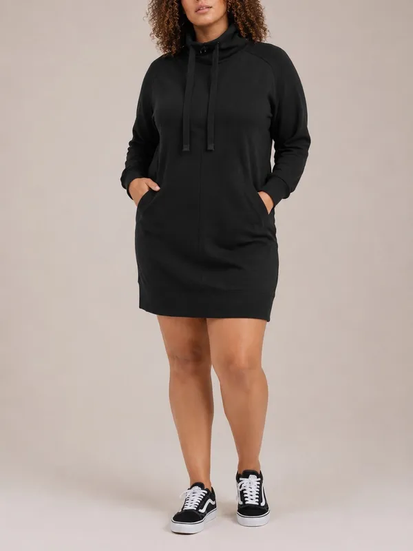 Athleta Cozy Karma 1/4 Zip Black Funnel Neck Athleisure Sweatshirt Dress - Image 9