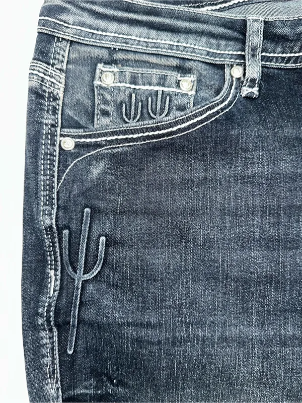 Flamingo Contrast Stitching Cactus Accent Jeans Dark Wash Size 12 - Image 3