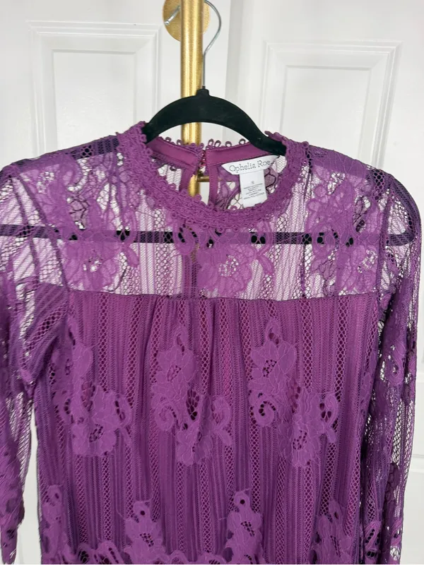 Ophelia Roe Purple Floral Lace Bell Sleeve Blouse Size S NWOT - Image 3