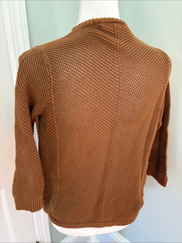Lands' End Open-Front Knit Cardigan in Warm Brown Cotton Size‎ XS 2-4 - Image 4
