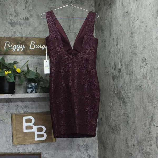 NWT Siena Womens Floral Jacquard Plunge Dress SATP1685 Wine Red 4 - Image 6