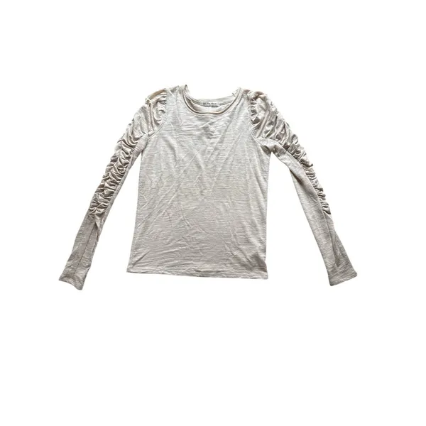 We The Free People Natasha Tee Small White Ruffles Ruched‎ Long Sleeves Top Fall - Image 3