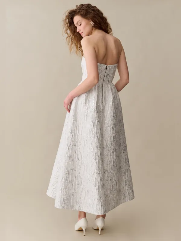 NWT Few Moda Sena Dress size 10 silver celestial brocade strapless midi o.p.t - Image 3