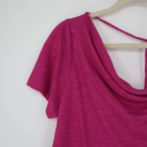 Maeve Anthropologie Women's Horizon‎ Linen Tee Size Small Pink Drape Neck Barbie - Image 4