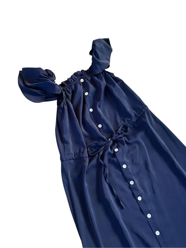 Stunning Navy Blue Maxi Dress with Ruffle Hem - Image 3