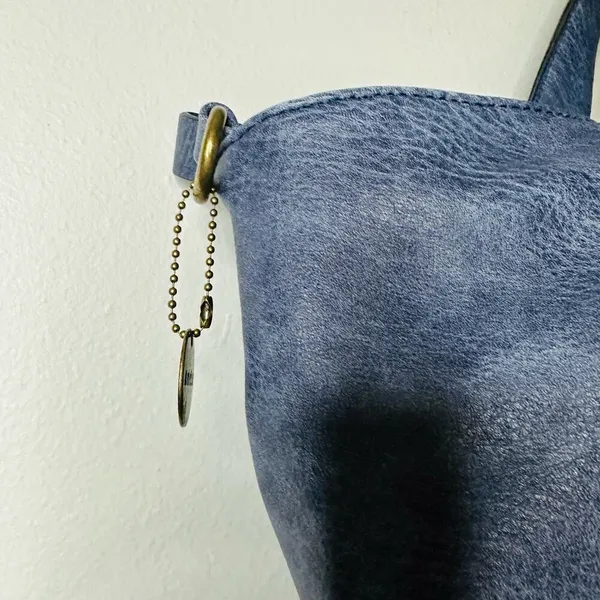 AMPERE Vegan Blue Leather The Amelie Tote Brass Hardware Coin Purse Shoulder Bag - Image 12