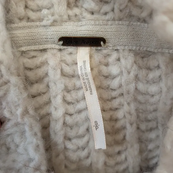 Free People Fluffy Fox Chunky Ribbed Mock Neck Sweater Cream Small OB848217‎ - Image 5