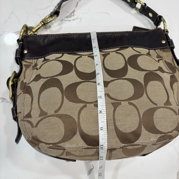 Coach Purse Zoe Signature Khaki Brown Canvas Hobo Shoulder Bag Y2K Leather Trim - Image 4