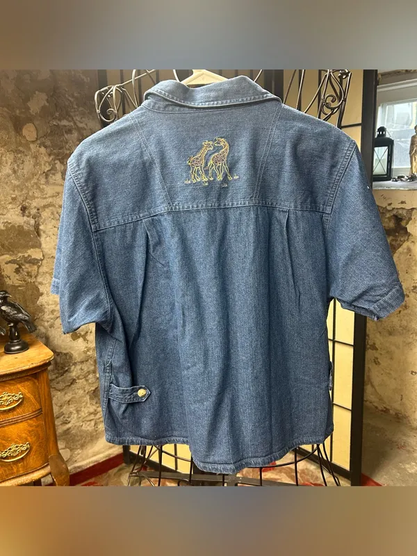 VTG Christopher&Banks Noah's Ark Themed Embroidered Short Sleeve Denim Shirt: XL - Image 5