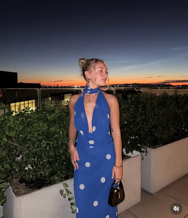 Zara Blue Polka Dot Halter Dress scarf open back maxi long evening party wedding - Image 4