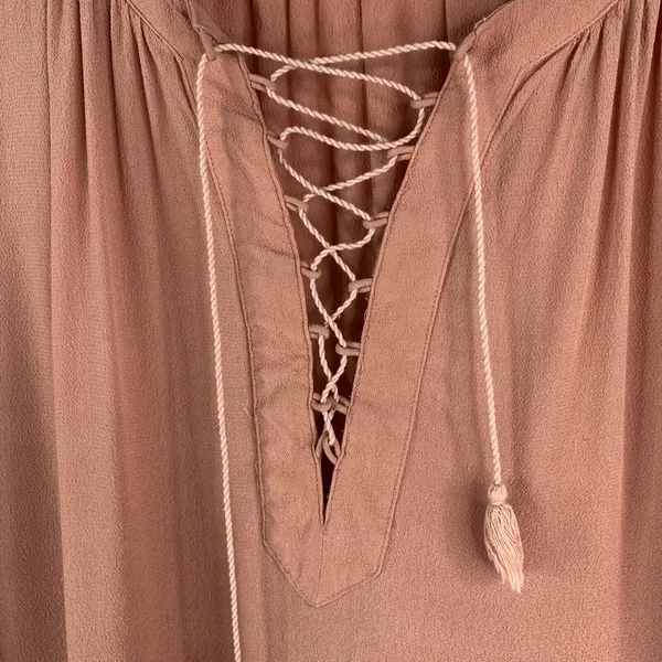 Madewell Size M Blouse‎ Lace Up Front Detail Long Sleeve Dusty Rose Top Women - Image 6