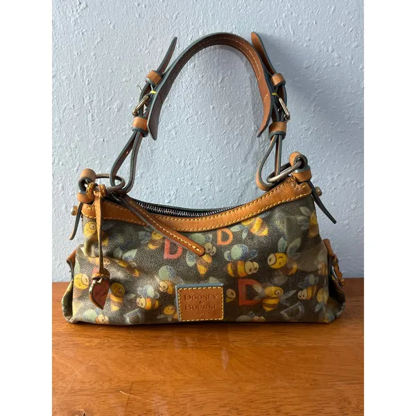 VTG Y2K Dooney & Bourke Bumble Bee Hobo Shoulder Bag Heart Charm Dust Bag - Image 2
