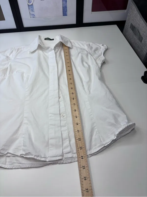 Lefties Zara Crisp White Short Cap Sleeve Button Down Cotton Blouse Size M MEX28 - Image 4