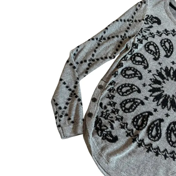 Desigual Grey Pullover Sweater Bohemian Print Stud Stretch Wool Blend Sz Medium - Image 3