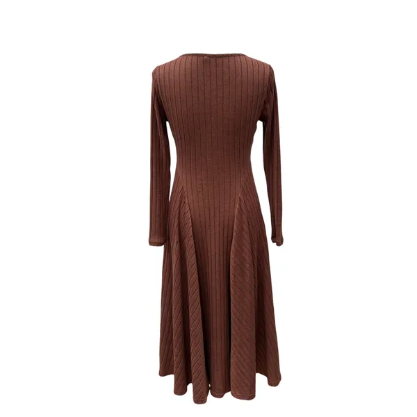Halara Dress Sz Sm Ribbed‎ Knit Flare Long Sleeve Flowy Casual Brown Minimalist - Image 6