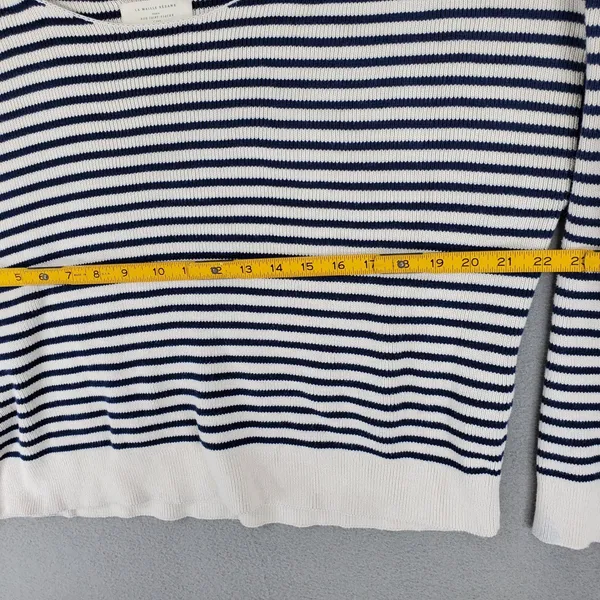 Sezane Leontine Sweater Women M Ecru Navy Striped Cotton Shoulder Button Knit - Image 9