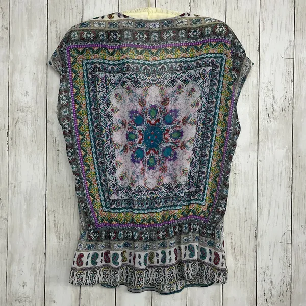 DR2 Sheer Colorful Geometric Pattern Lightweight V Neck Sleeveless Blouse Large - Image 3