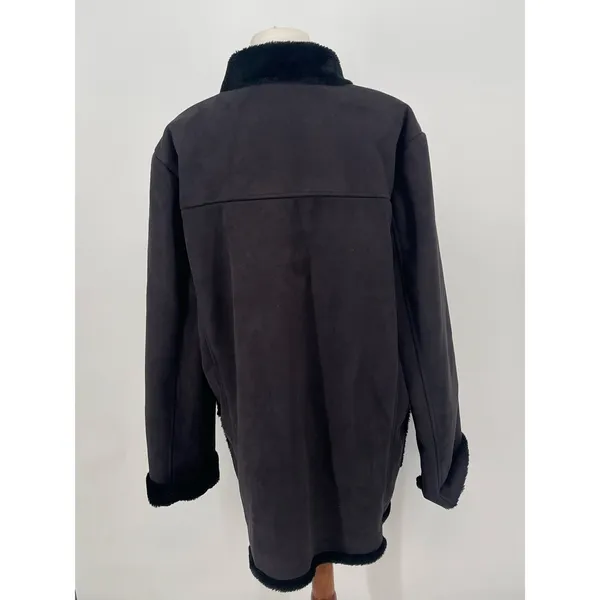 J Percy Vtg Black‎ Faux Suede Fur Lining Trim Coat Size Women XL - Image 2