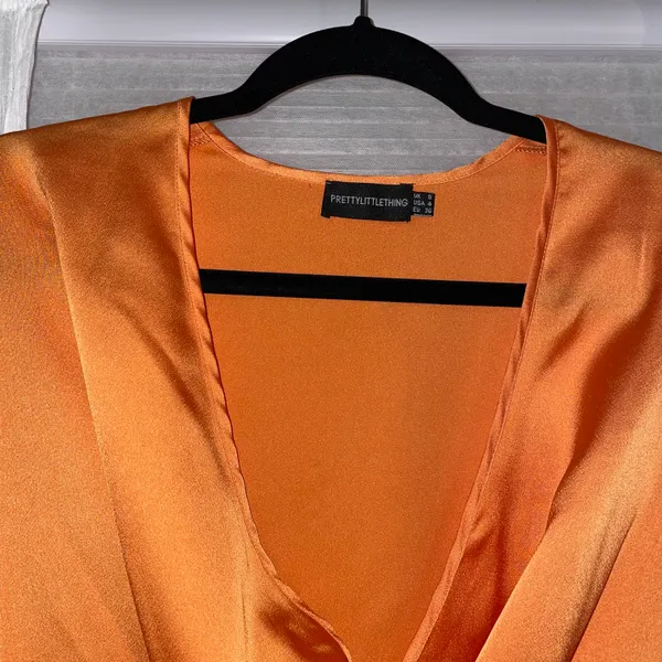 Orange Satin Twist Front Mini Dress - Image 3