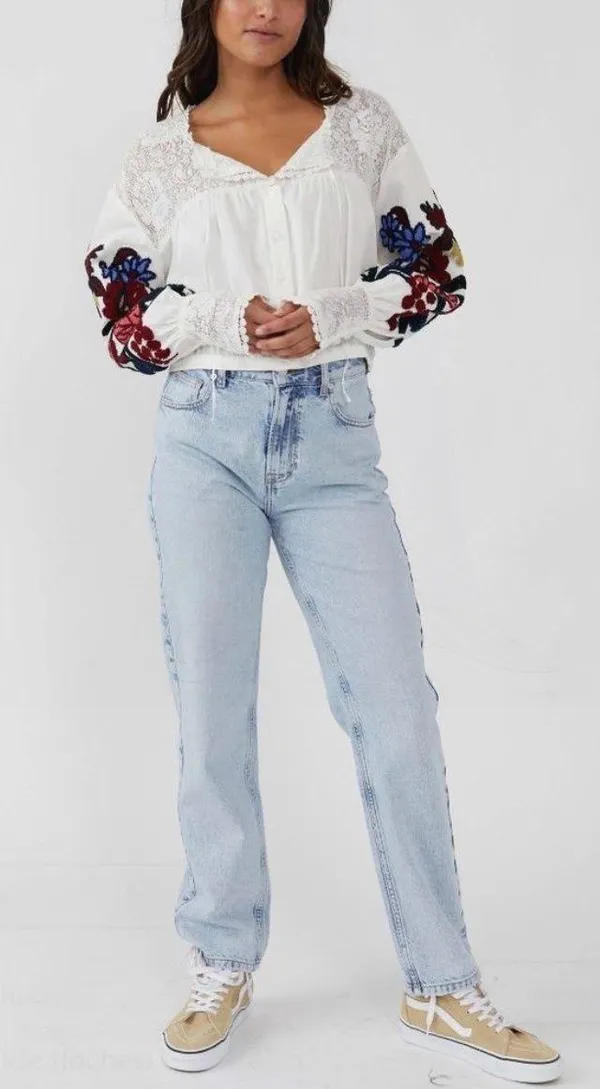 Free People Meadows Floral Embroidered Crop Blouse - Image 5