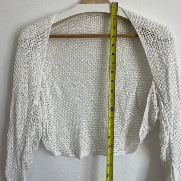 Crochet Open Front Crop Cardigan Mesh Bolero Knit Top - Image 4