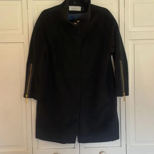 T Tahari wool blend black funnel neck snap closure peacoat 8 - Image 7