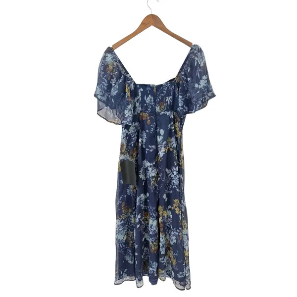 Lulus Valla Navy Blue Floral Flutter Sleeve Midi Dress size Large NWT - Image 4
