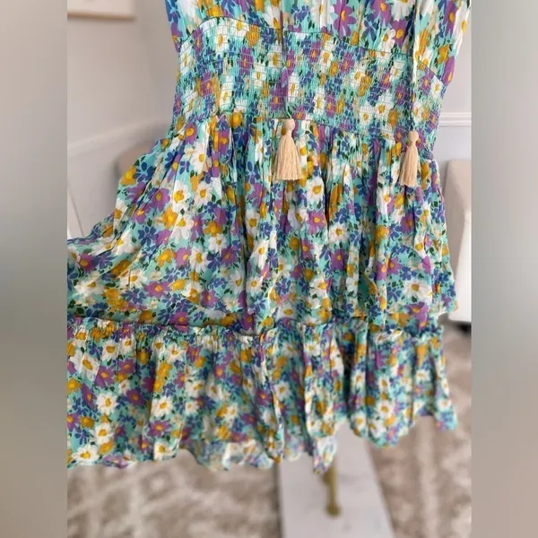 Patrons of Peace Mini Dress Babydoll Cottagecore Floral Smocked Tiered Easter‎ - Image 4