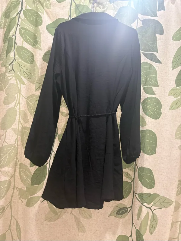 Streetwear Society Black Long-Sleeve Shirt Dress with Waist Tie - Image 4