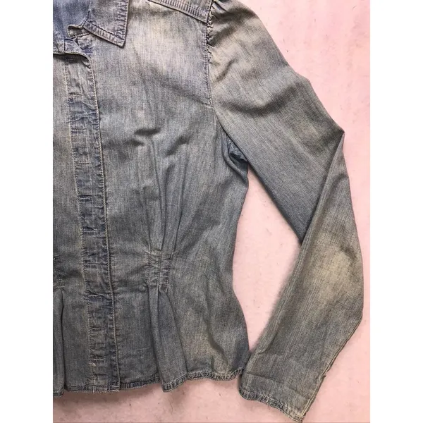Lauren Ralph Lauren Denim Shirt Womens Small‎ Blue Pleated Puff Sleeve Western - Image 3
