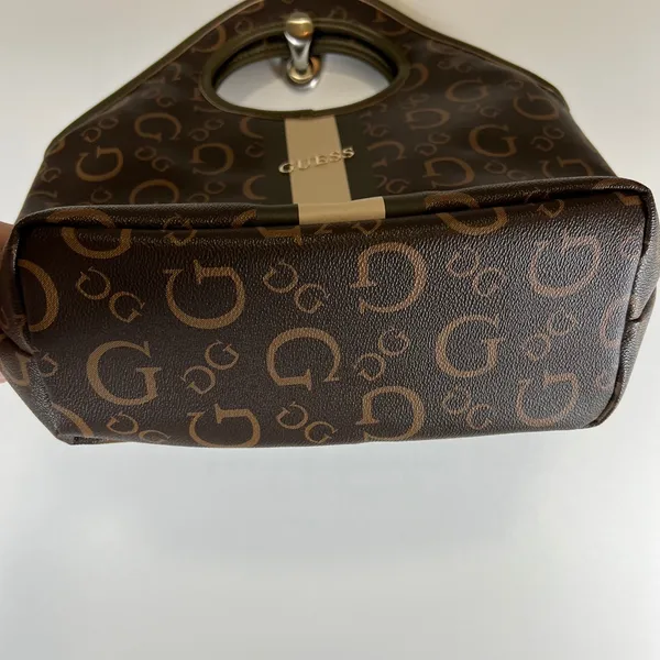 Guess Monogram Cutout Handle‎ Tote Bag Brown Olive Green Logo Print Lunch Bag - Image 5