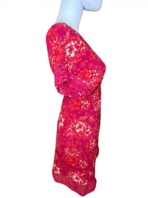 Pink Rose Red Floral V-Neck Mini Dress - Image 3