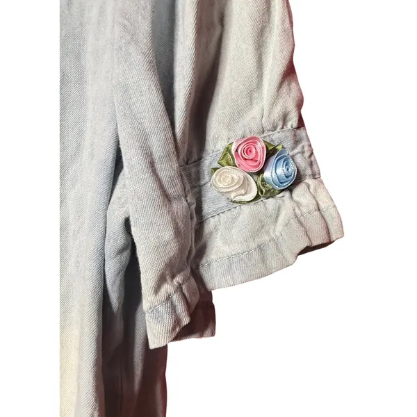 VTG Casual Corner‎ Women 16 90s Denim Maxi Dress Light Wash Floral Embroidery - Image 4