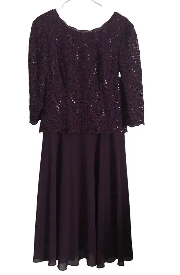 Alex Evenings Womens Size 12 Tea-Length Lace Mock Special Occasion Dress, Deep Plum, Reg $450.15 - Image 6