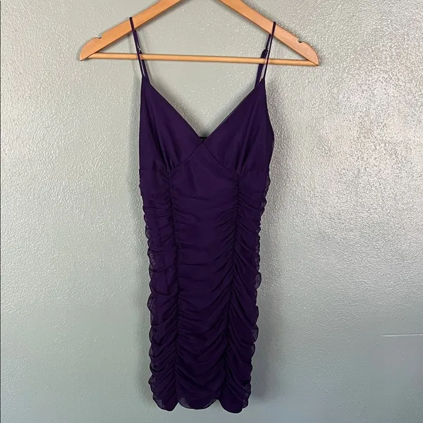 Lucy in the Sky Deep Purple Ruched Mini Dress - Image 3