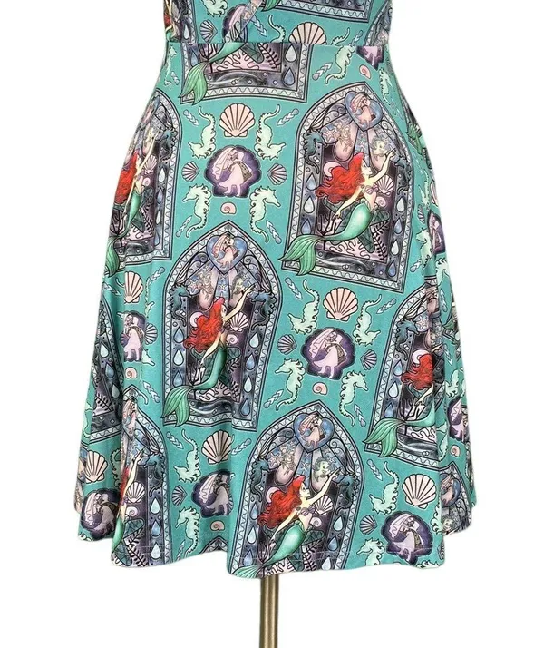 The Little Mermaid Teal Ariel Print Open Back Skater Dress - Image 9