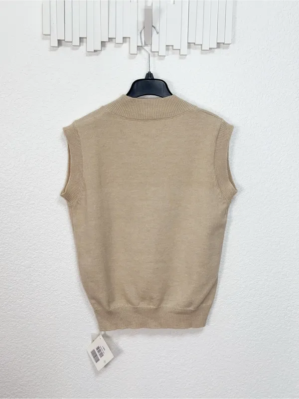 J.ING Beige V Neck Sweater Vest Sleeveless Knit Preppy Minimalist Pullover - Image 7