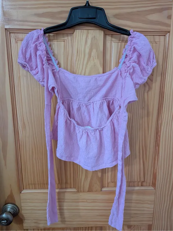 Altar’d State Pink Puff Sleeve Peplum Top Size Small - Image 2