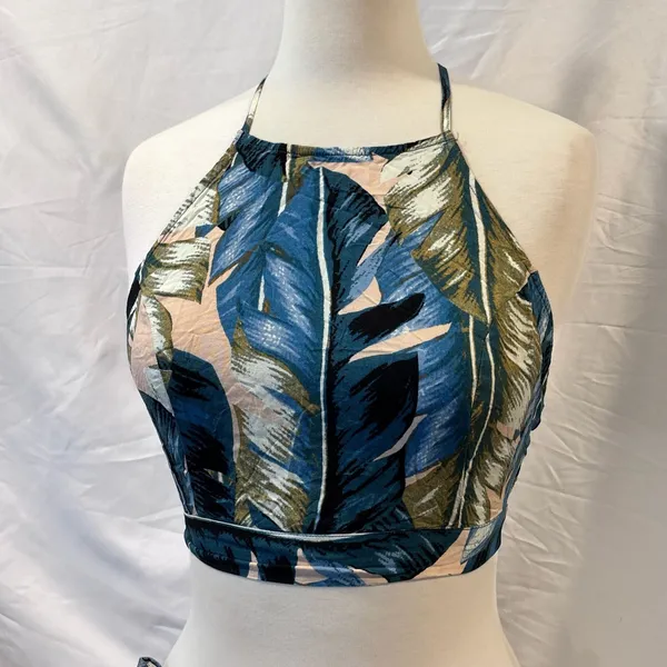 Lulus Back to Your Roots Teal Blue Leaf Print Two-Piece Maxi Dress Top - Image 2