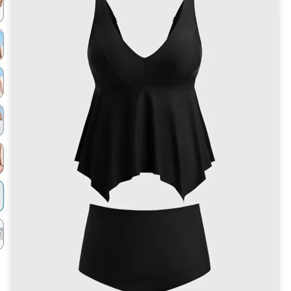 CUPSHE Plus Size Tankini V Neck High Waisted Asymmetric Flowy Hem,Black, 2X, NWT - Image 3