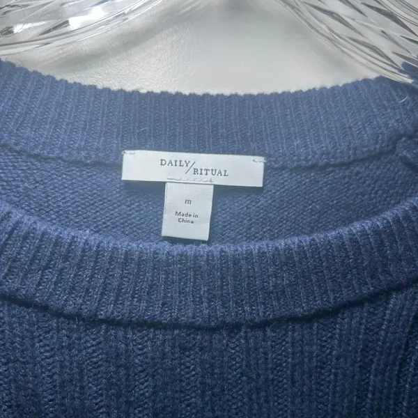 Daily Ritual Navy Blue Ribbed Lambswool Cashmere Blend Step Hem Sweater Womens M - Image 4