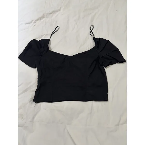 Lulus Black Sweetheart Cold Shoulder Crop Top Puff Sleeve Corset Style Size M - Image 2
