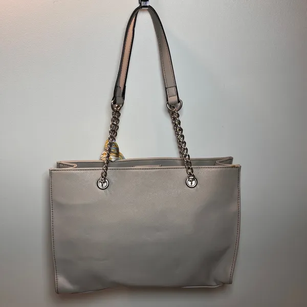 Nine West Light Gray Faux Leather Tote‎ Bag with Scarf Accent - Image 2