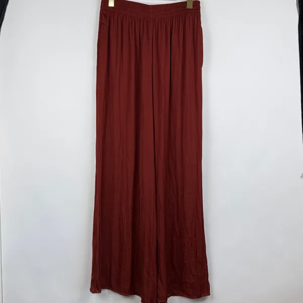 Zara Terracotta Orange Flowy Wide Leg Silky Satin Stretchy Pants Size Medium - Image 2