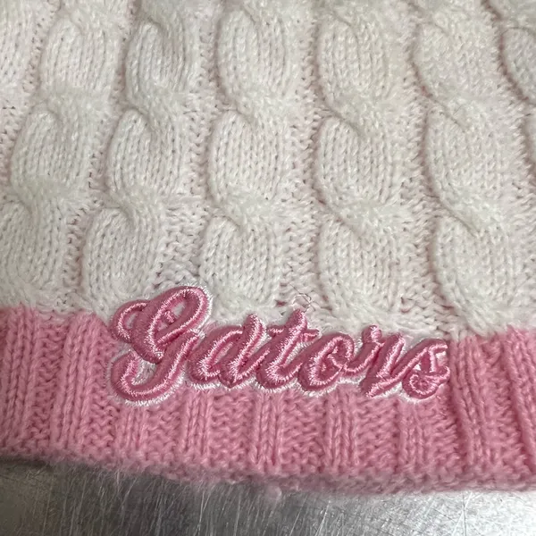 Top of the World University of Florida Womens White & Pink Cable Knit Beanie EUC - Image 3