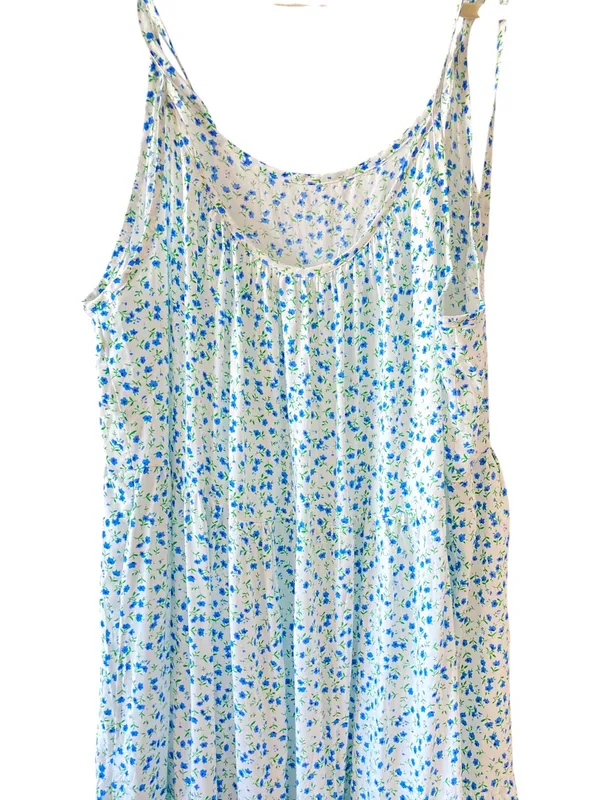 SheIn Floral Tiered Maxi Dress, Women, XL, Boho, Blue and White - Image 3