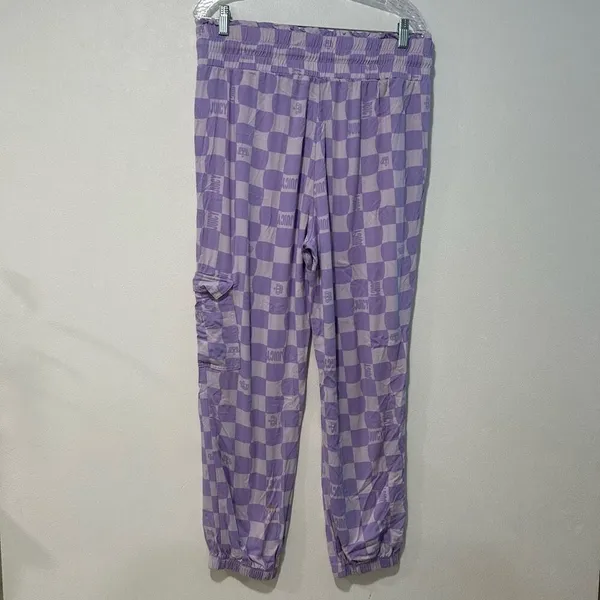 Juicy Couture Women’s XL Purple Checkered Jogger Pants Cargo Pockets Elastic Wai - Image 2
