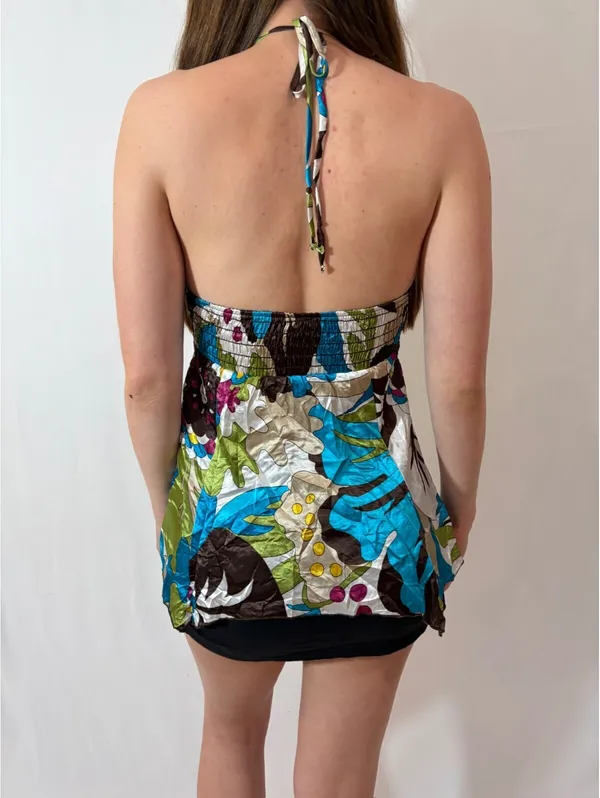 Y2K Silky Colorful Graphic Paisley Halter Top - Image 3